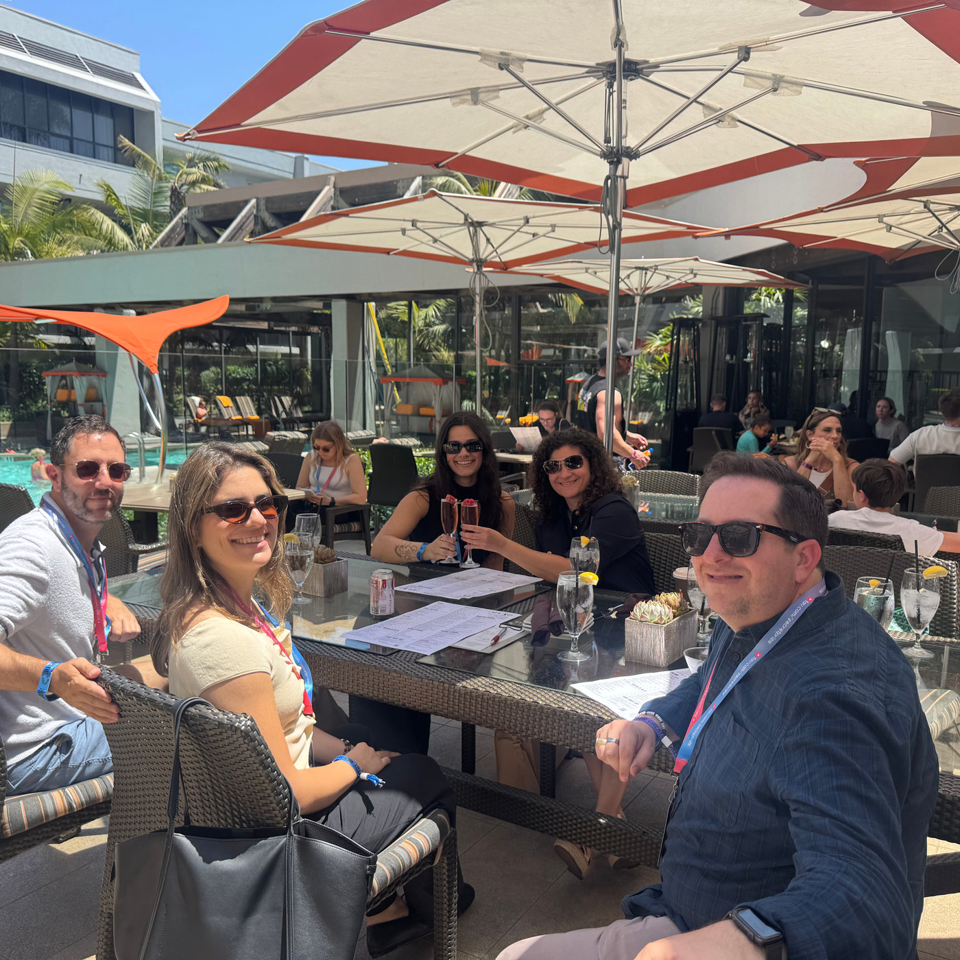 Guests talking together on a patio